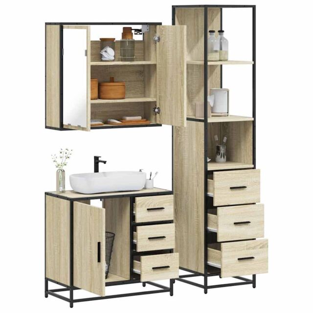 Berkfield Home 3 Piece Bathroom Furniture Set Sonoma Oak Engineered Wood in Brown - image 1
