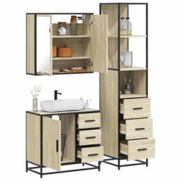 Berkfield Home 3 Piece Bathroom Furniture Set Sonoma Oak Engineered Wood in Brown - thumbnail 1