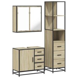 Berkfield Home 3 Piece Bathroom Furniture Set Sonoma Oak Engineered Wood in Brown - thumbnail 2
