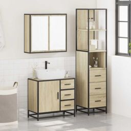 Berkfield Home 3 Piece Bathroom Furniture Set Sonoma Oak Engineered Wood in Brown - thumbnail 3