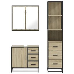Berkfield Home 3 Piece Bathroom Furniture Set Sonoma Oak Engineered Wood in Brown - thumbnail 5