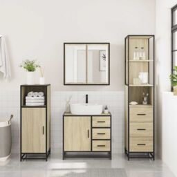 Berkfield Home 3 Piece Bathroom Furniture Set Sonoma Oak Engineered Wood in Brown - thumbnail 4