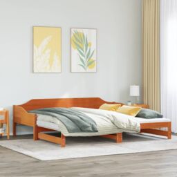 Berkfield Home Daybed with Trundle without Mattress Wax Brown 90x200 cm Solid Wood - thumbnail 4