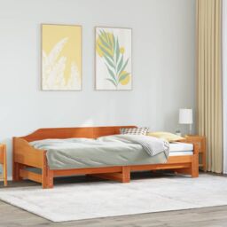 Berkfield Home Daybed with Trundle without Mattress Wax Brown 90x200 cm Solid Wood - thumbnail 1