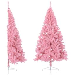 Berkfield Home Artificial Half Christmas Tree with Stand Pink 240 cm PVC - thumbnail 2