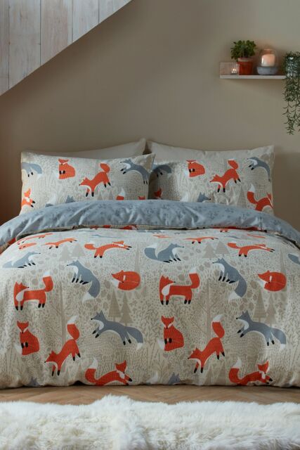 Fusion 'Foraging Fox' Brushed Duvet Cover Set in Natural - Size: Super King - image 1