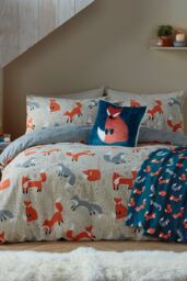 Fusion 'Foraging Fox' Brushed Duvet Cover Set in Natural - Size: Super King - thumbnail 4