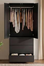 Home Discount Vida Designs Denver 2 Door 3 Drawer Mirrored Wardrobe Bedroom in Black - thumbnail 7