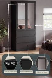 Home Discount Vida Designs Denver 2 Door 3 Drawer Mirrored Wardrobe Bedroom in Black - thumbnail 5