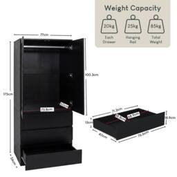 Home Discount Vida Designs Denver 2 Door 3 Drawer Mirrored Wardrobe Bedroom in Black - thumbnail 3
