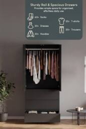 Home Discount Vida Designs Denver 2 Door 3 Drawer Mirrored Wardrobe Bedroom in Black - thumbnail 4