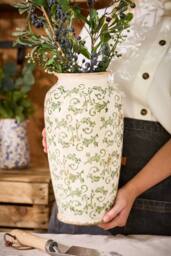 Dibor Vintage Irina Green Large Botanical Flower Urn Vase H37 x Dia19cm in Cream