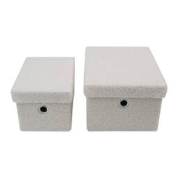 JVL Shiro Rectangular Lidded Storage Baskets - Set of 2 in White - thumbnail 6
