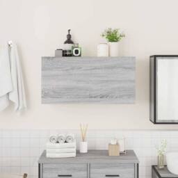 Berkfield Home Decorative Bathroom Wall Cabinet Grey Sonoma 80x25x40 cm Engineer - Size: 80 x 25 x 40 cm - thumbnail 1