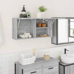 Berkfield Home Decorative Bathroom Wall Cabinet Grey Sonoma 80x25x40 cm Engineer - Size: 80 x 25 x 40 cm - thumbnail 2