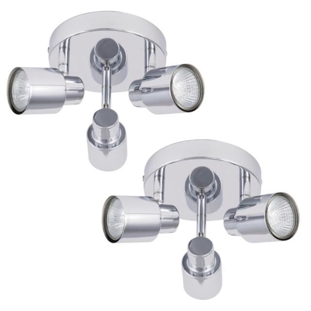 First Choice Lighting Pair of Chrome 3 Light IP44 Bathroom Round Spotlight Plates in Silver - image 1
