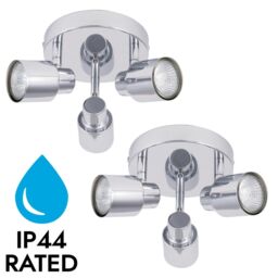 First Choice Lighting Pair of Chrome 3 Light IP44 Bathroom Round Spotlight Plates in Silver - thumbnail 2