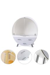 Living and Home 34CM High Round Transparent Cosmetic Display Box With 3 Drawers Storage Box in Grey - thumbnail 6