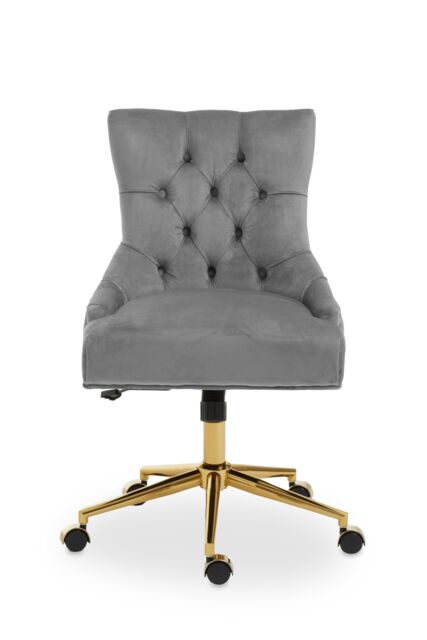 Orsina Grey Velvet & Gold-Base Home Office Chair, Tufted Diamond-Back Upholstered Desk Chair, Swivel Seat - image 1