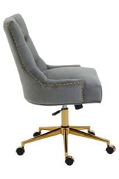 Orsina Grey Velvet & Gold-Base Home Office Chair, Tufted Diamond-Back Upholstered Desk Chair, Swivel Seat - thumbnail 3