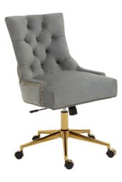Orsina Grey Velvet & Gold-Base Home Office Chair, Tufted Diamond-Back Upholstered Desk Chair, Swivel Seat - thumbnail 4