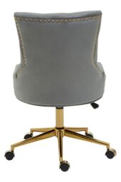 Orsina Grey Velvet & Gold-Base Home Office Chair, Tufted Diamond-Back Upholstered Desk Chair, Swivel Seat - thumbnail 2