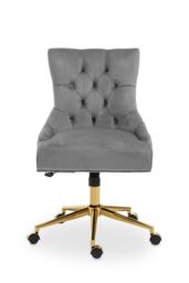 Orsina Grey Velvet & Gold-Base Home Office Chair, Tufted Diamond-Back Upholstered Desk Chair, Swivel Seat - thumbnail 6