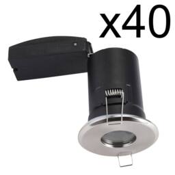 First Choice Lighting Set of 40 - Brushed Chrome IP65 Bathroom Recessed Fire Rated Downlight in Silver - thumbnail 2