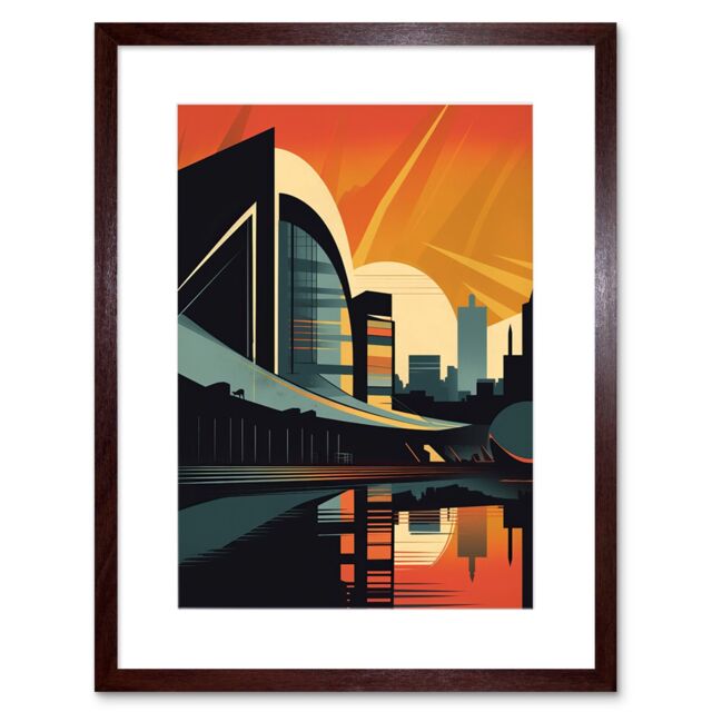 "Artery8 Wall Art Print River Clyde Walkway Modern Glasgow Cityscape Artwork Framed 9X7 Inch in Brown - Size: W7"" x H9""" - image 1