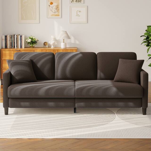 Dprodo 210cm Wide Modern Teddy Fabric 3-Seater Living Room Sofa in Brown - Size: 3 Seater - image 1