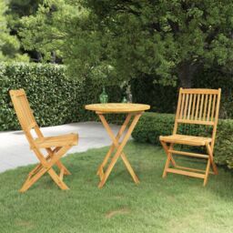 Berkfield Home 3 Piece Folding Garden Dining Set Solid Acacia Wood in Brown - thumbnail 1
