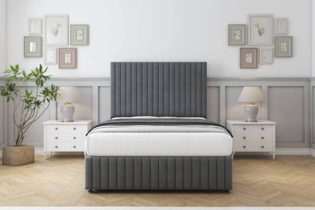 "Comfort Beds Khloe Coniston Divan Set 2 Drawers-26"" Headboard-Footboard in Dark Grey - Size: Double" - image 1