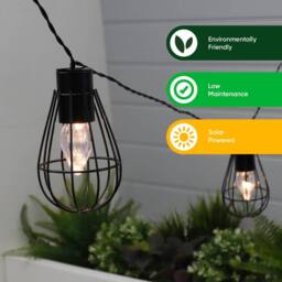 Gardenwize Solar String Lights with 8 Metal Bulbs Decorative LED Light in Black - thumbnail 3