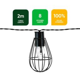 Gardenwize Solar String Lights with 8 Metal Bulbs Decorative LED Light in Black - thumbnail 2