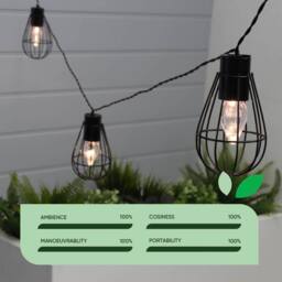 Gardenwize Solar String Lights with 8 Metal Bulbs Decorative LED Light in Black - thumbnail 5