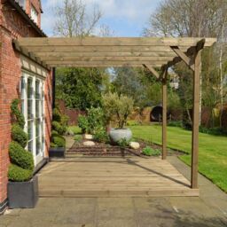 Rutland County Garden Furniture Ltd Wall Mounted Garden Pergola & Decking Kit, L420 x W420 cm, Brown - thumbnail 1