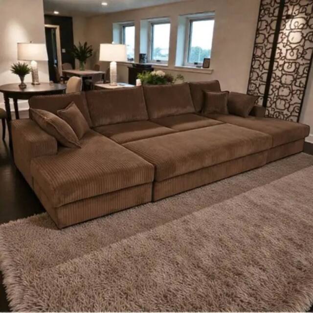 SNUG FURNITURE BIRMINGHAM LTD Large Spacious Double Corner Sofa With Footstool Jumbo Cord in Chocolate - image 1