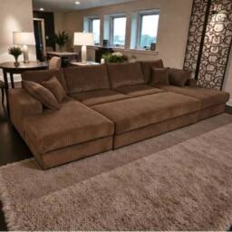 SNUG FURNITURE BIRMINGHAM LTD Large Spacious Double Corner Sofa With Footstool Jumbo Cord in Chocolate