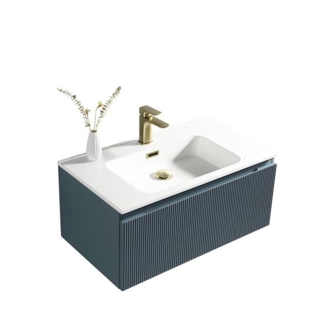 Bathroom Kingdom Flauto Smoked Sage Wall Hung Basin Drawer Vanity 800mm in Teal - image 1