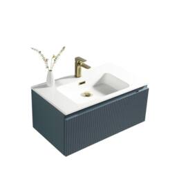 Bathroom Kingdom Flauto Smoked Sage Wall Hung Basin Drawer Vanity 800mm in Teal - thumbnail 1