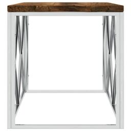 Berkfield Home Coffee Table Stainless Steel & Solid Wood Reclaimed in Silver - thumbnail 4