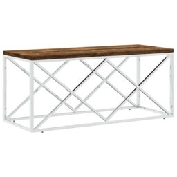 Berkfield Home Coffee Table Stainless Steel & Solid Wood Reclaimed in Silver - thumbnail 2