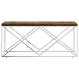 Berkfield Home Coffee Table Stainless Steel & Solid Wood Reclaimed in Silver - thumbnail 3