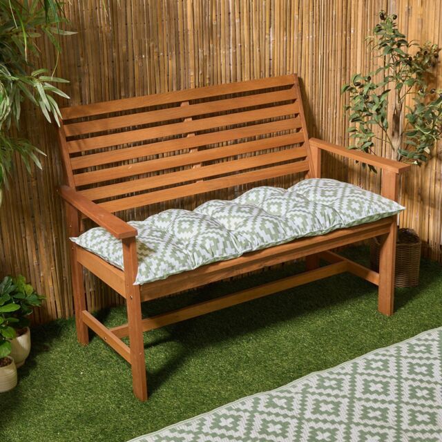 OHS Outdoor 2 Seater Patterned Bench Cushion Garden Furniture Seat in Green - image 1