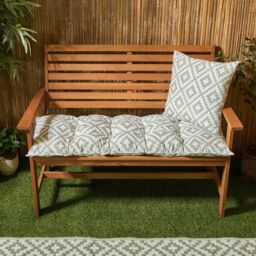 OHS Outdoor 2 Seater Patterned Bench Cushion Garden Furniture Seat in Green - thumbnail 3
