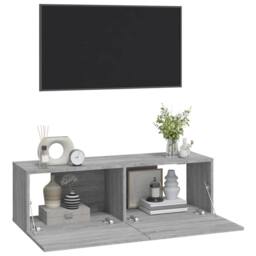 Berkfield Home Wall TV Cabinets 2 pcs Grey Sonoma 100x30x30 cm Engineered Wood - Size: 100 x 30 x 30 cm - thumbnail 4