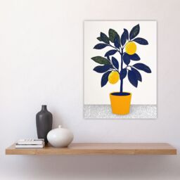 "Artery8 Lemon Tree Plant Lover Yellow Blue Bright Simple Wall Art Print - Size: W12"" x H16""" - thumbnail 4