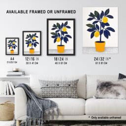 "Artery8 Lemon Tree Plant Lover Yellow Blue Bright Simple Wall Art Print - Size: W12"" x H16""" - thumbnail 3