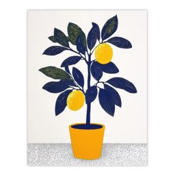 "Artery8 Lemon Tree Plant Lover Yellow Blue Bright Simple Wall Art Print - Size: W12"" x H16""" - thumbnail 1