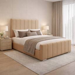 Desire Deco Plush Velvet Eleanor Upholstered Panel Bed Frame, All Sizes in Beige - Size: Single - thumbnail 1